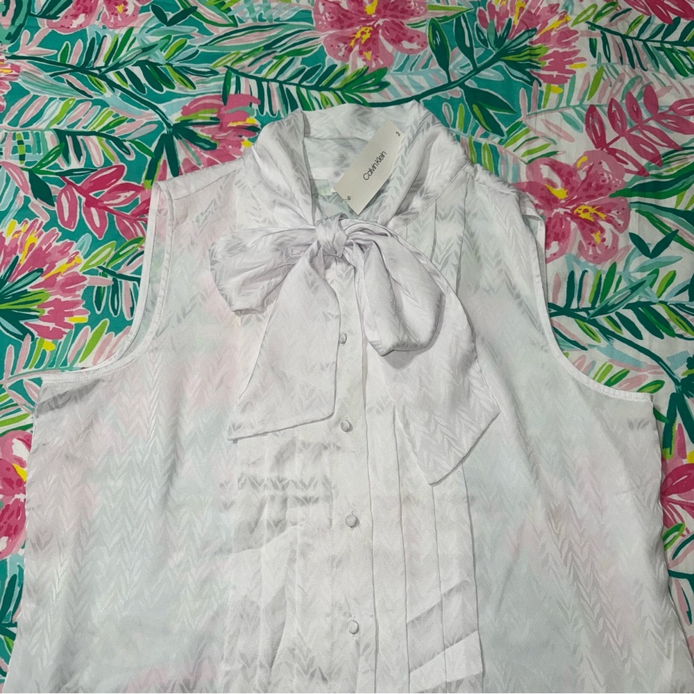 Calvin Klein NWT! White Sleeveless Tie-Front Blouse Size XL - Picture 12 of 17